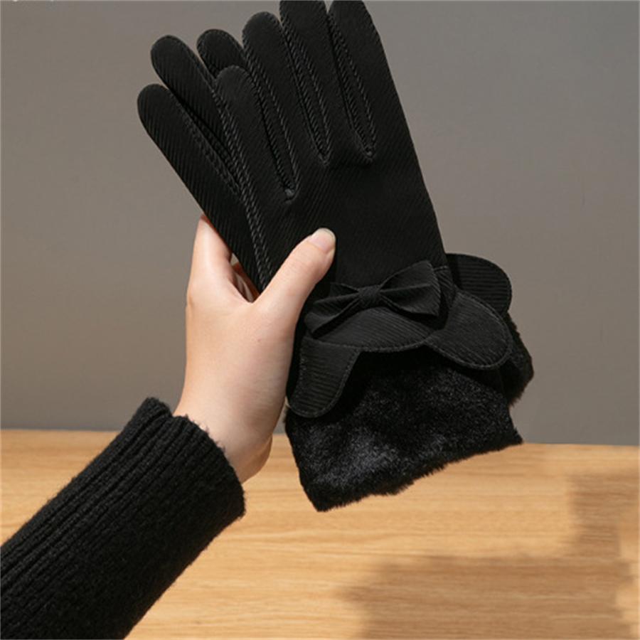 

Women s Cute Bow Plush Winter Gloves, Warm Fleece Lined, Touchscreen Gloves for Cold Weather L чёрный