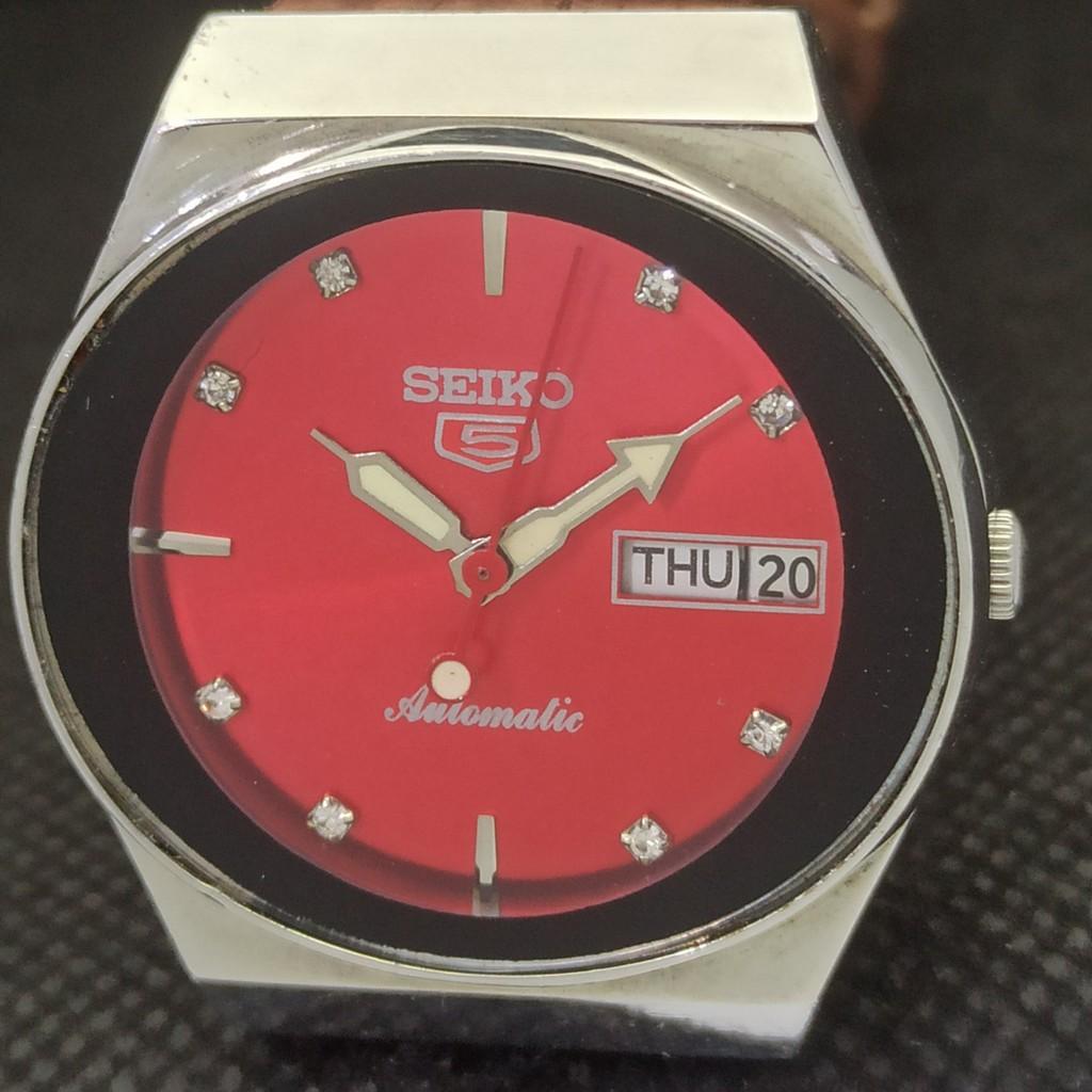 USED VINTAGE SEIKO 5 AUTOMATIC 6309A JAPAN MENS DAY/DATE RED WATCH 539-a284334-2