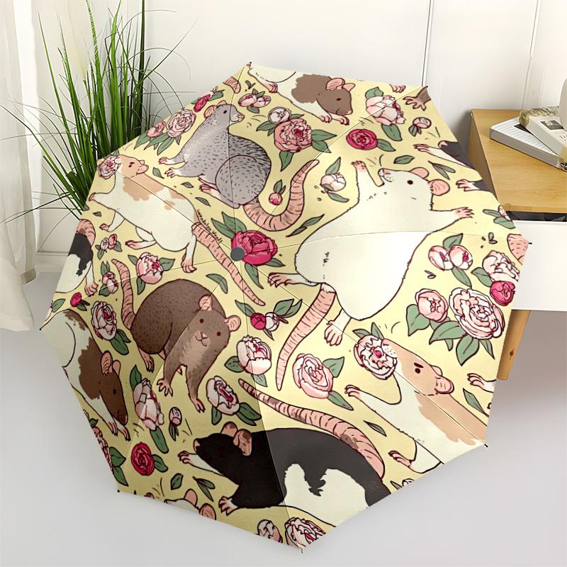 

1pc Rat Floral Pattern Automatic Folding Umbrella - Portable Collapsible Design, 8-Rib Iron Frame, Durable Fabric yy251125093