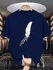 Unisexs Summer 100 Cotton Fashion Feather Pattern Printed Casual Loose Sports Round Neck Short Sleeve TShirt Top