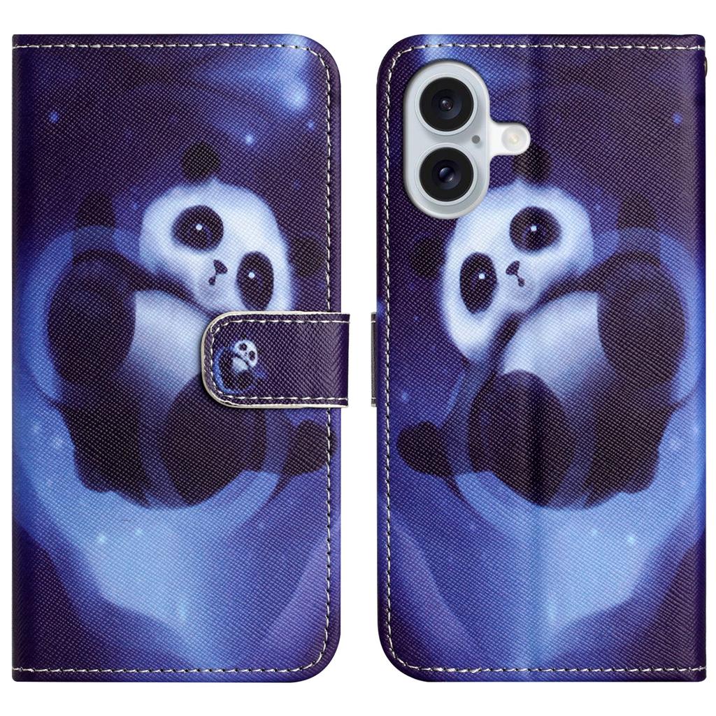 For iPhone 16 Plus Case Pattern Print PU Leather Wallet Phone Cover Cross Texture