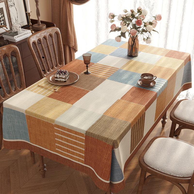 Tablecloth Waterproof And Oil-Proof Leave-In American Retro Light Luxury Rectangular Dining Table Cloth Tablecloth Pad Tablecloth