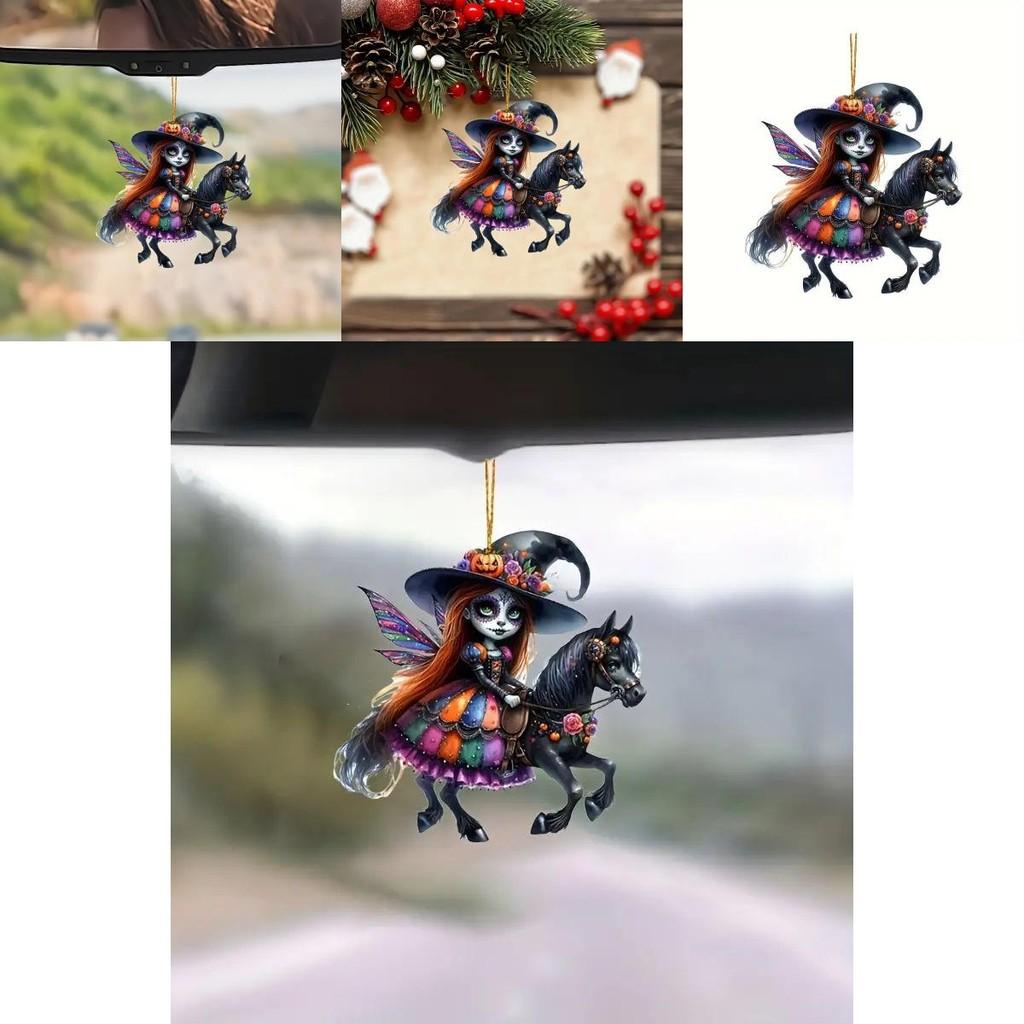 Acrylic Whimsical Witch Car Pendant For Halloween Car Interior And Decor Delight