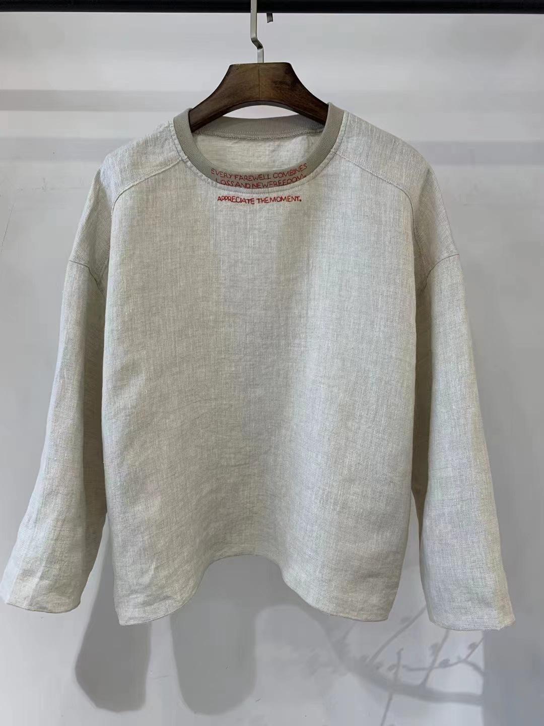 

Johnature Japanese Embroidery Round Neck Top Women Spring Loose Casual Long Sleeve T-shirts Women One Size бежевый