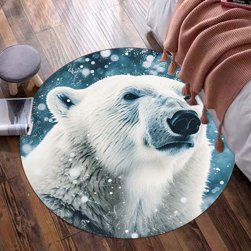 

Crystal velvet round rugpolarbear winter scene living room bedroom decor soft non slip floor mat animal print rug homedecoration 60cm