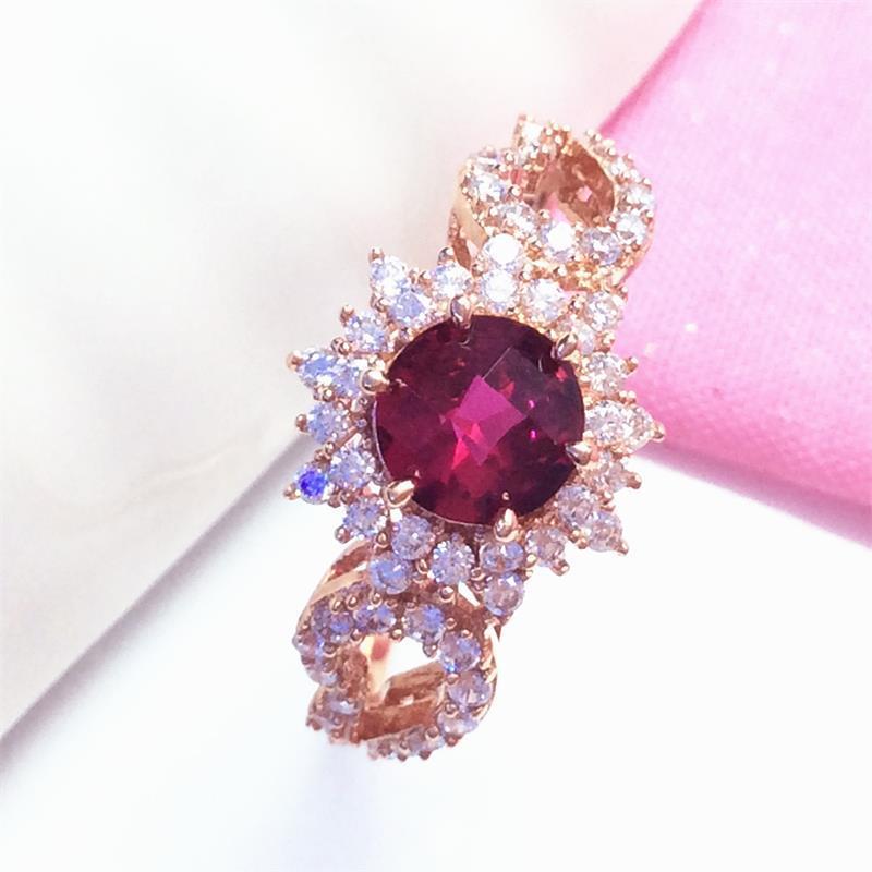 Color Gold Personality Pattern Temperament Full Diamond Red Pomegranate Ring Plated Rose Gold Russian Versatile Ring Women