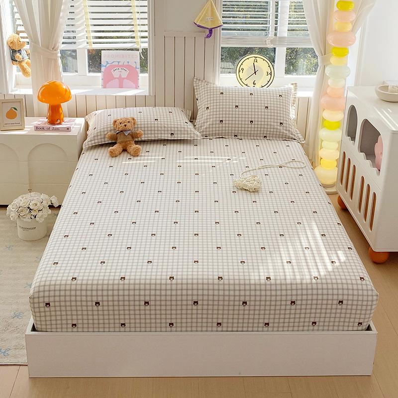 Pure Cotton Printed Single Bed Sheet Set - Fitted Sheet, Protective Cover, Pad Cover (3 Pieces)