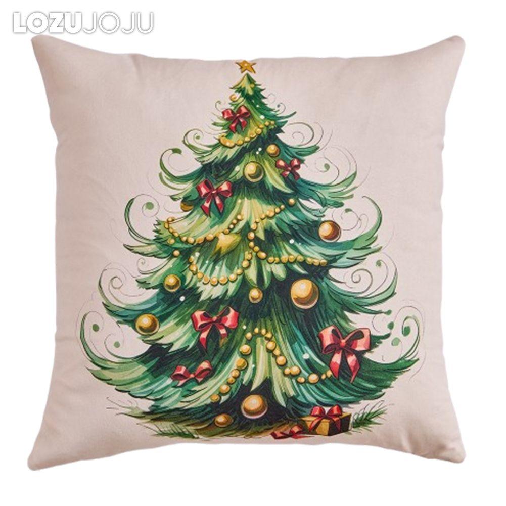 1PC LOZUJOJU Christmas Pillowcase Hand drawn Christmas tree cluster printed Cushion Cover for Sofa Living Room Bedroom Home Decor Party Decor