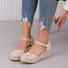 Lace Mesh Women'S Sandals Breathable And Lightweight Solid Color Shoes Pointed Toe Slip Hollowed Out Wedge Coconuts Sandal