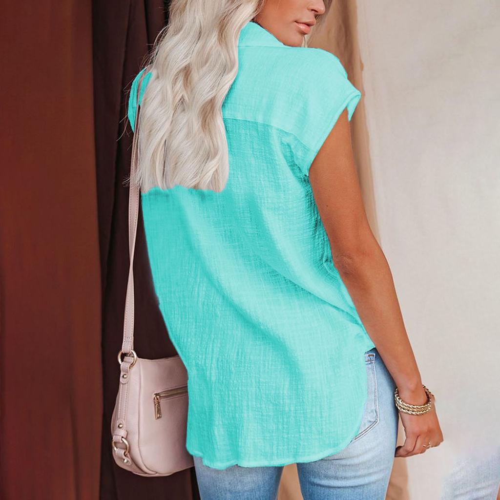Women's Casual Fashion Short Sleeve Color Single Breasted Shirt Top