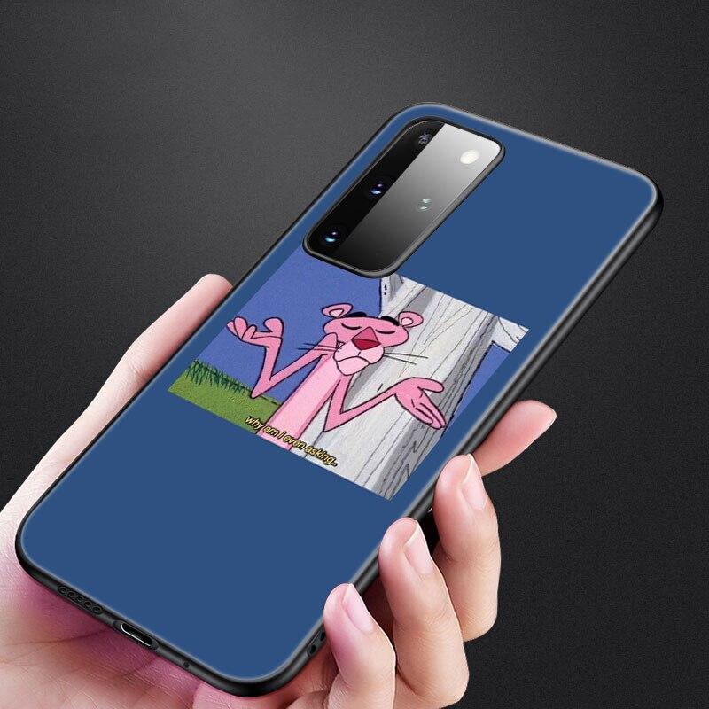 Cute Funny Pink Panther Phone Case For Samsung Galaxy S20 S21 FE S10 Lite Note 20 10 Lite S8 S9 S10E S10 Plus Ultra Black Cover