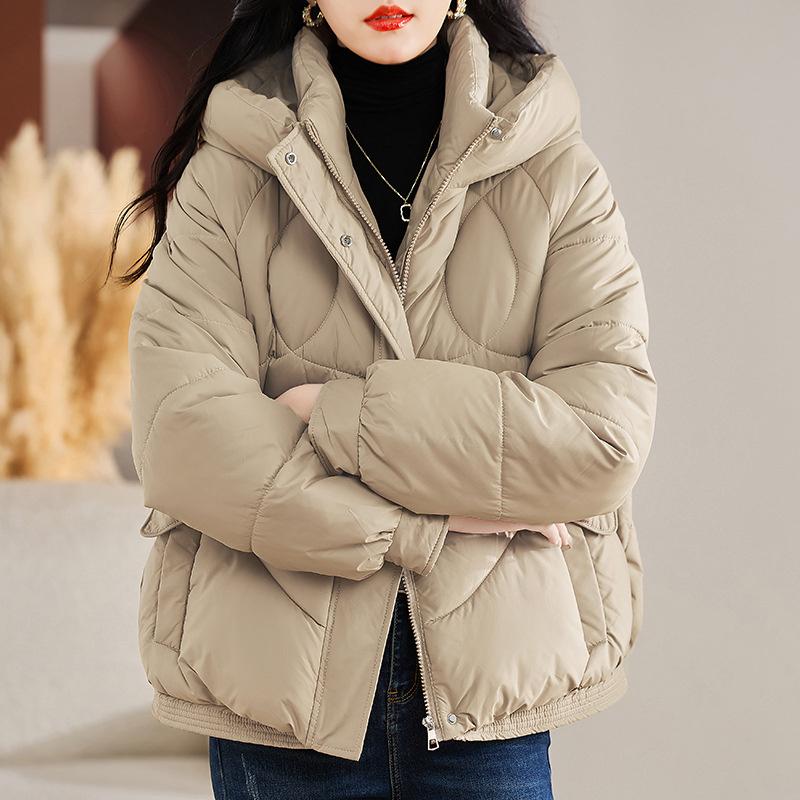 

Жіноча модна пухова куртка з бавовняною підкладкою Жіночі зимові напівпальта Ущільнені теплі парки Жіночий вуличний вільний верхній одяг з капюшоном M хакі