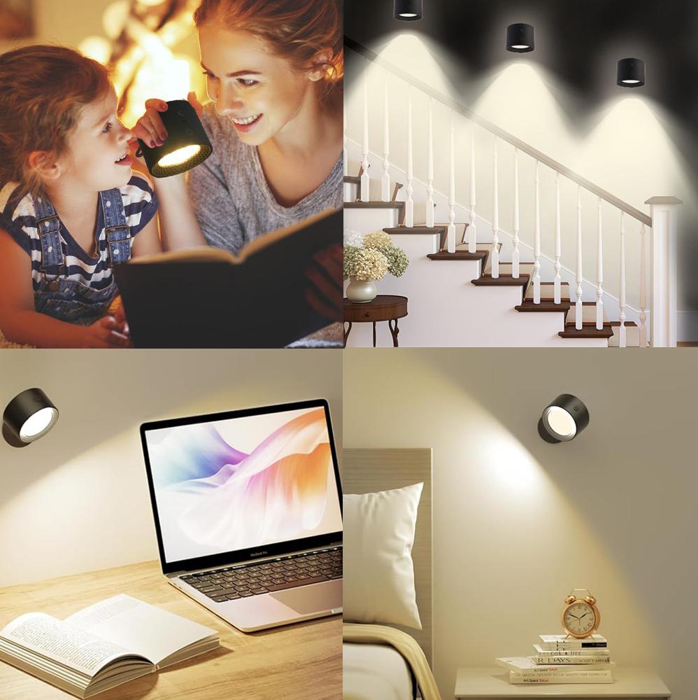 2pcs Wall Light 360° Rotatable LED Magnetic Under Cabinet Lights Illumination Touch Control Remote Usb Charging Dimmable Lamp
