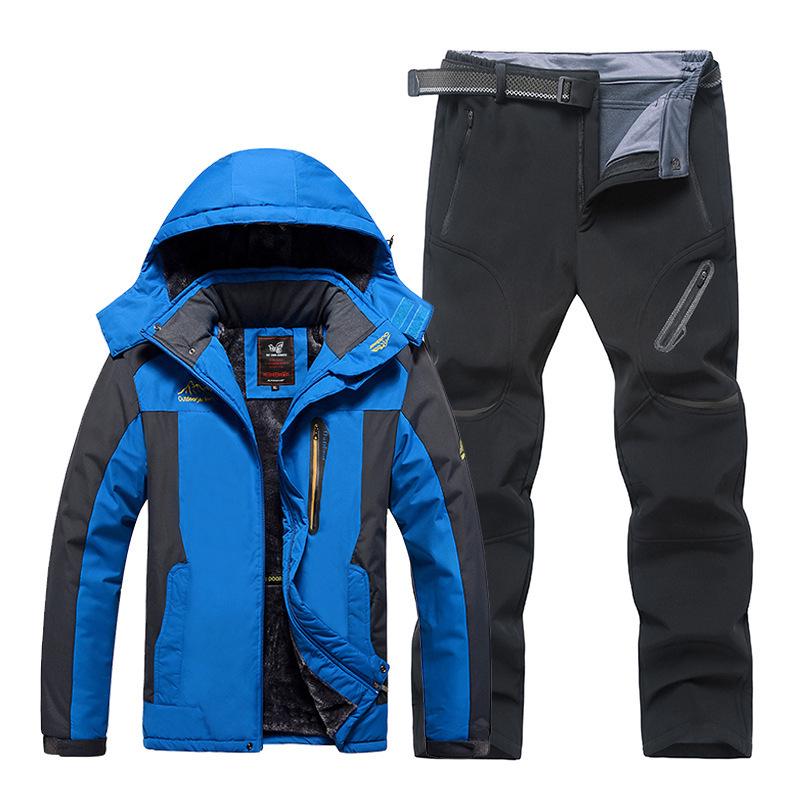 Men s 2023 Winter Hooded Ski Suit with Fleece Lining - Thick, Waterproof & Windproof Pants Set 9XL