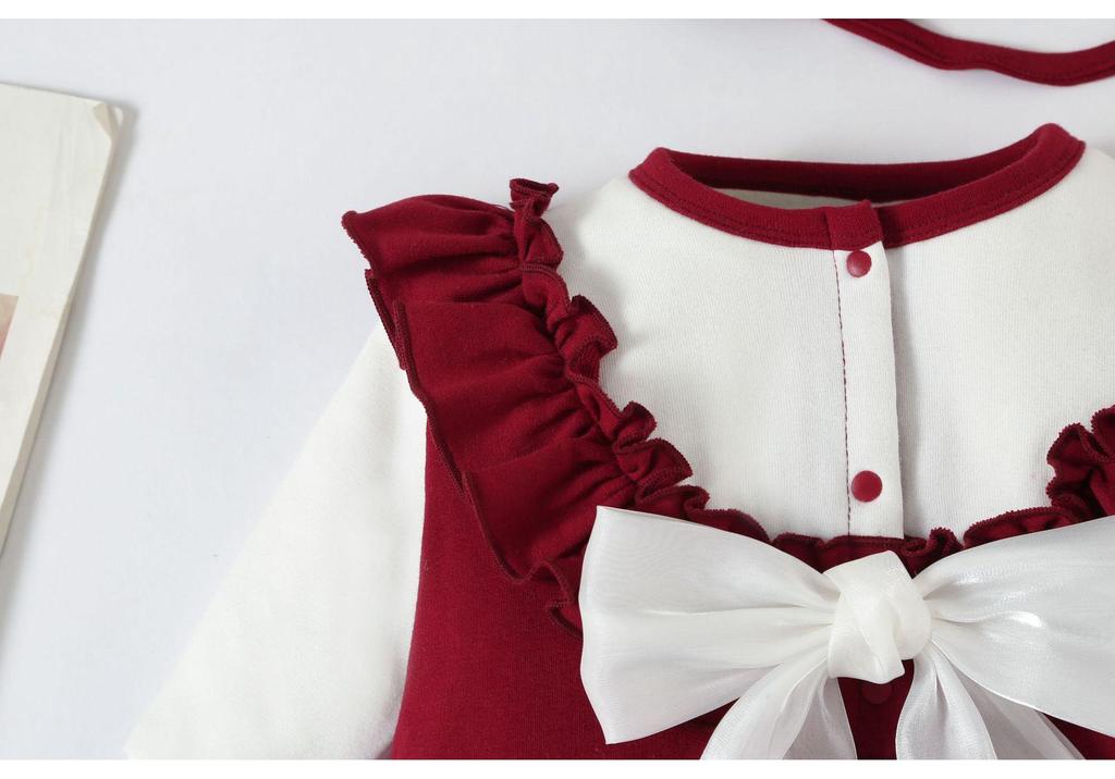 Newborn Girl Autumn/Winter Princess Romper: Velvet-Enhanced Bodysuit for 100 Days & Outings