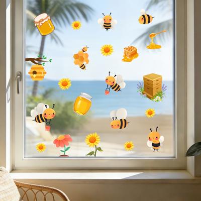 Lente Zomer Bij Raamstickers Honingbij Statische Glasstickers Zonnebloem Honingpot Bij Verwijderbare Decals voor Huis Feest Winkel Glas Decoratie