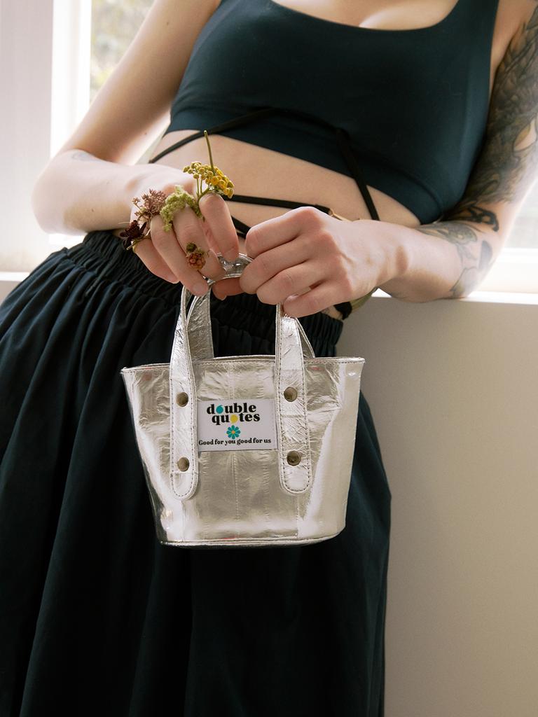 Double Quotes Muffin Mini Tote Bag Silver