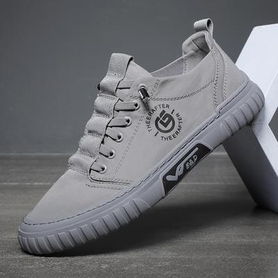 Summer Men's Vulcanize Shoes Ice Silk Cloth Canvas Shoes Gray Flat Casual Lace Up Non Leather Fashion Soft Walking