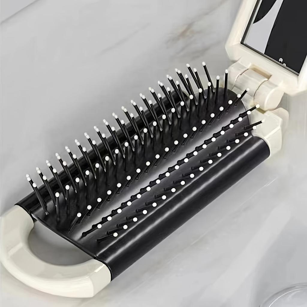 Portable Folding Hair Brush with Mirror Anti-static, Stretchable Mirror Mini Travel Size, Durable ABS Plastic Handle, Cute Bow Decorative Comb