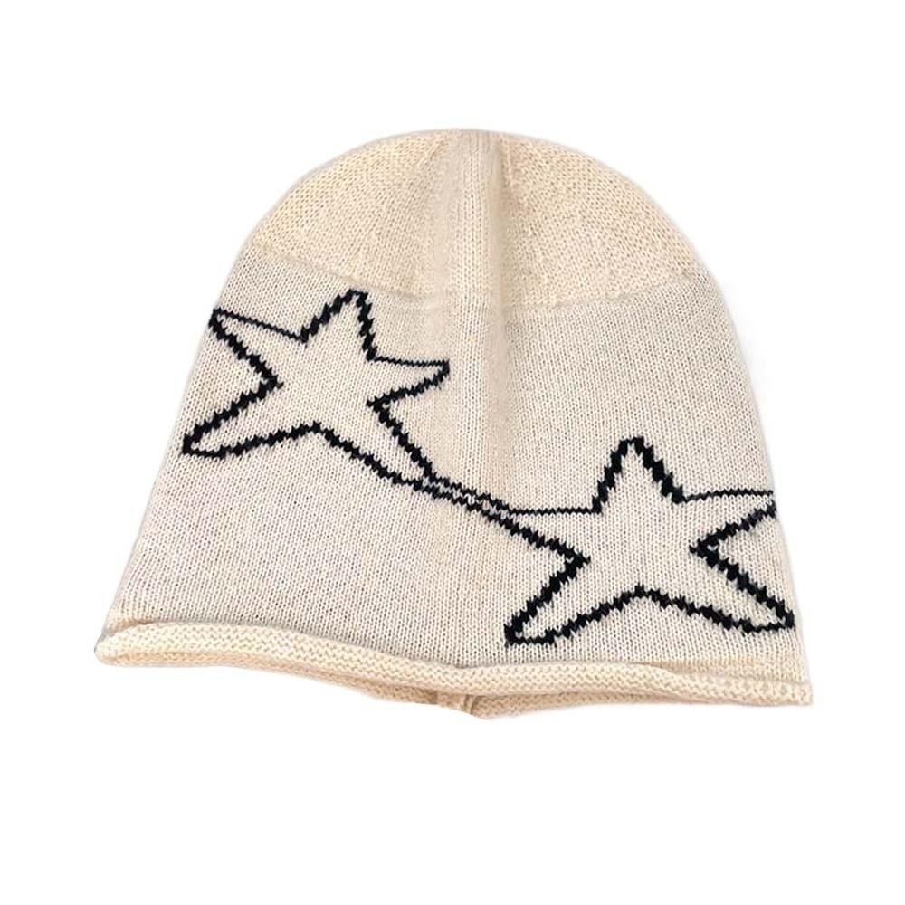 Streetwear Jacquard Woolen Hat Elastic Y2K Pullover Cap Fashion Star Knitted Hat  Women