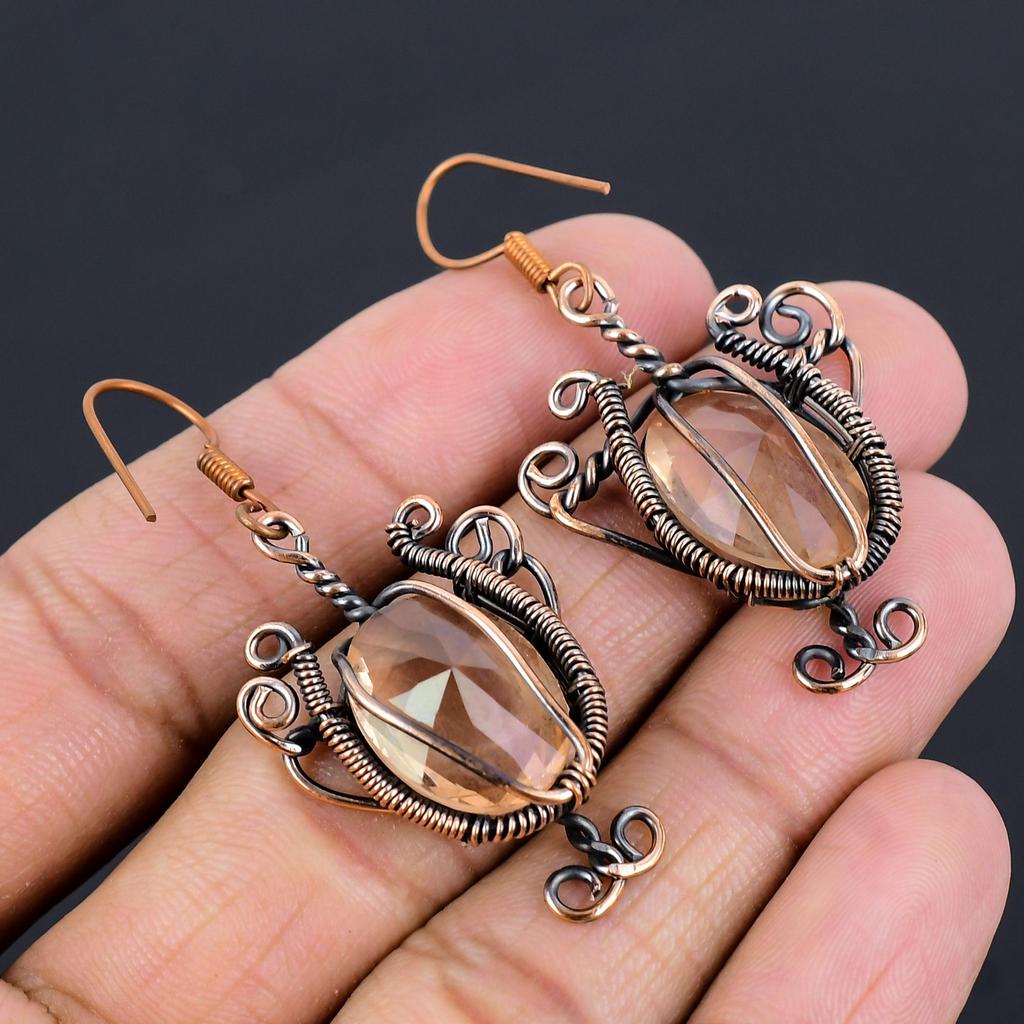Smoky Topaz Earrings Gemstone Jewelry, 999 Copper Wire Wrapped Earrings, Handmade Beautiful Jewelry Earrings