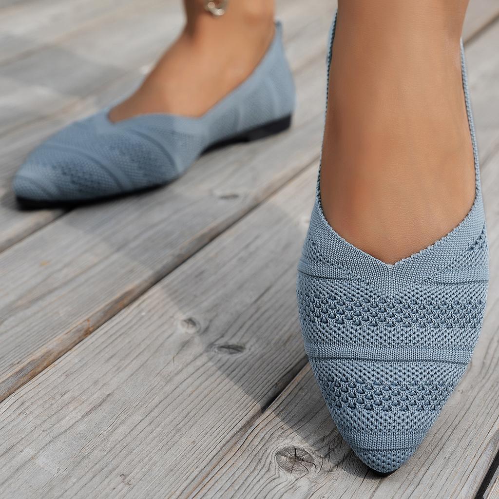 New Women's Pointed Toe Flat Shoes Solid Color Knitted Slip On Ladies Shoes Casual Breathable Ballet Women Flat Shoes Loafers