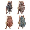 Boho Skirt Elastic High Waist A-Line Skirt Boho Adjustable Lace-up Retro Printed Loose Fit Slimming Skirt