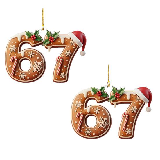 

2 Pcs 67 Christmas Ornaments Funny Six Seven Gingerbread Hanging Ornament Acrylic Holiday Tree Decor Gift for Teens Kids Family Friends Coworkers C