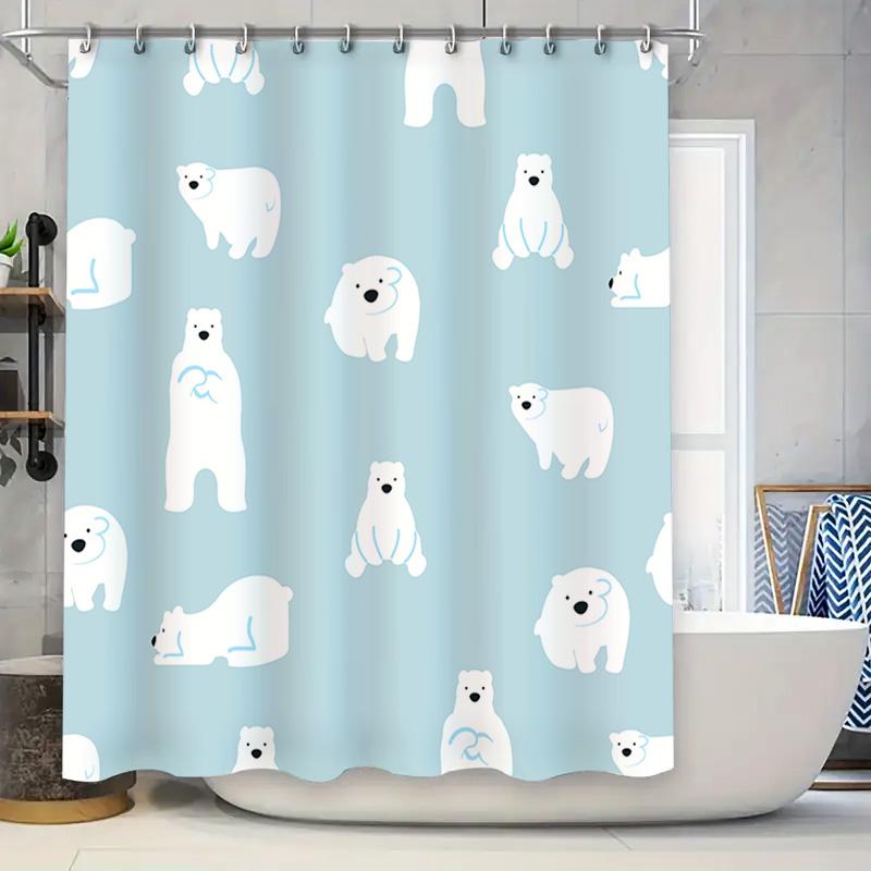 

Adorable Blue White Animal Pattern Shower Curtain For Bathroom Decor Cute Polar Bear Design Waterproof Fabric Home Linen Accesso W60H190(CM)-1 Pcs
