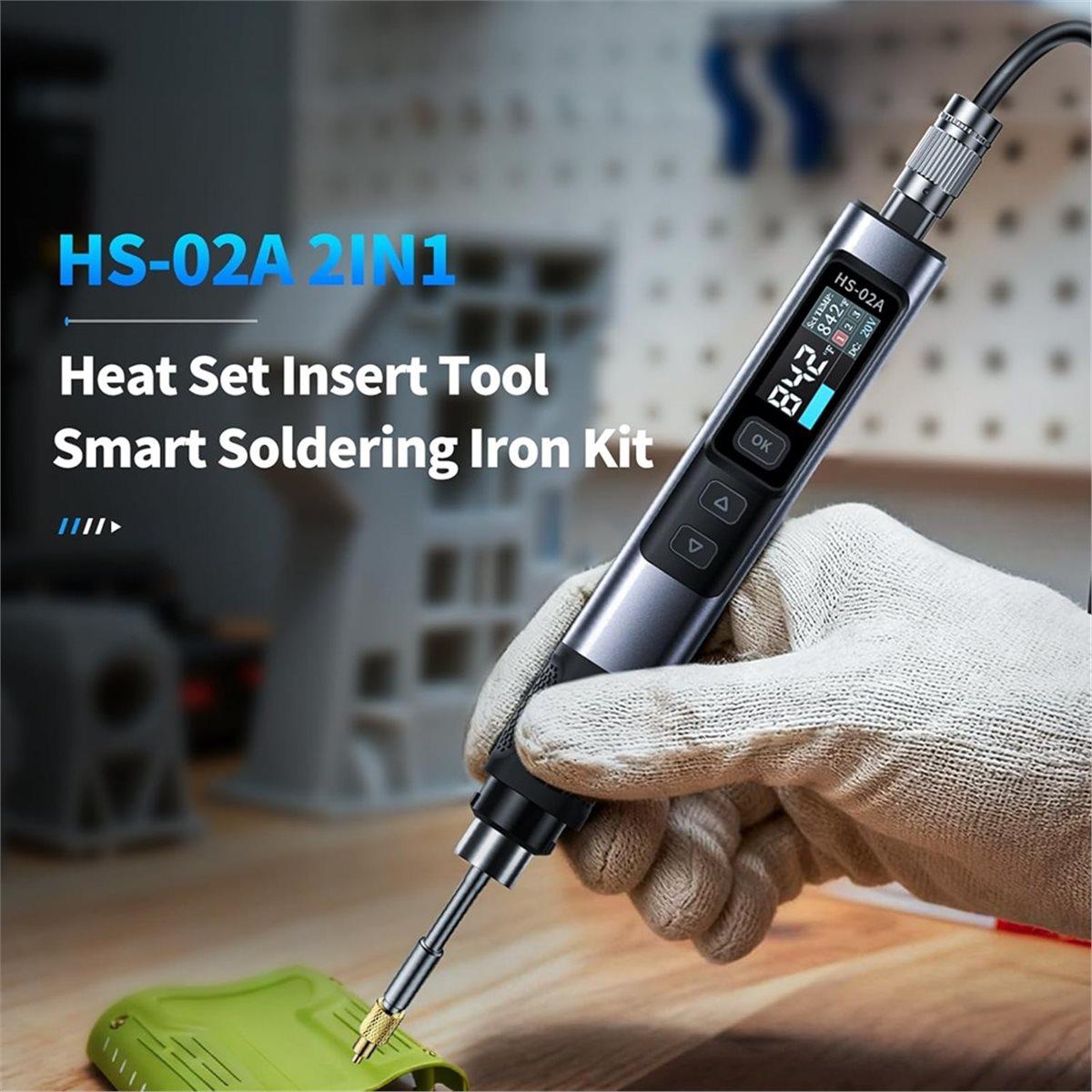 

HS02 100W Heat Set Insert Tool 3 Preset Temps, 3S Fast Heating,with M2-M8 Threaded Brass Insert Nuts & Tips China Mainland