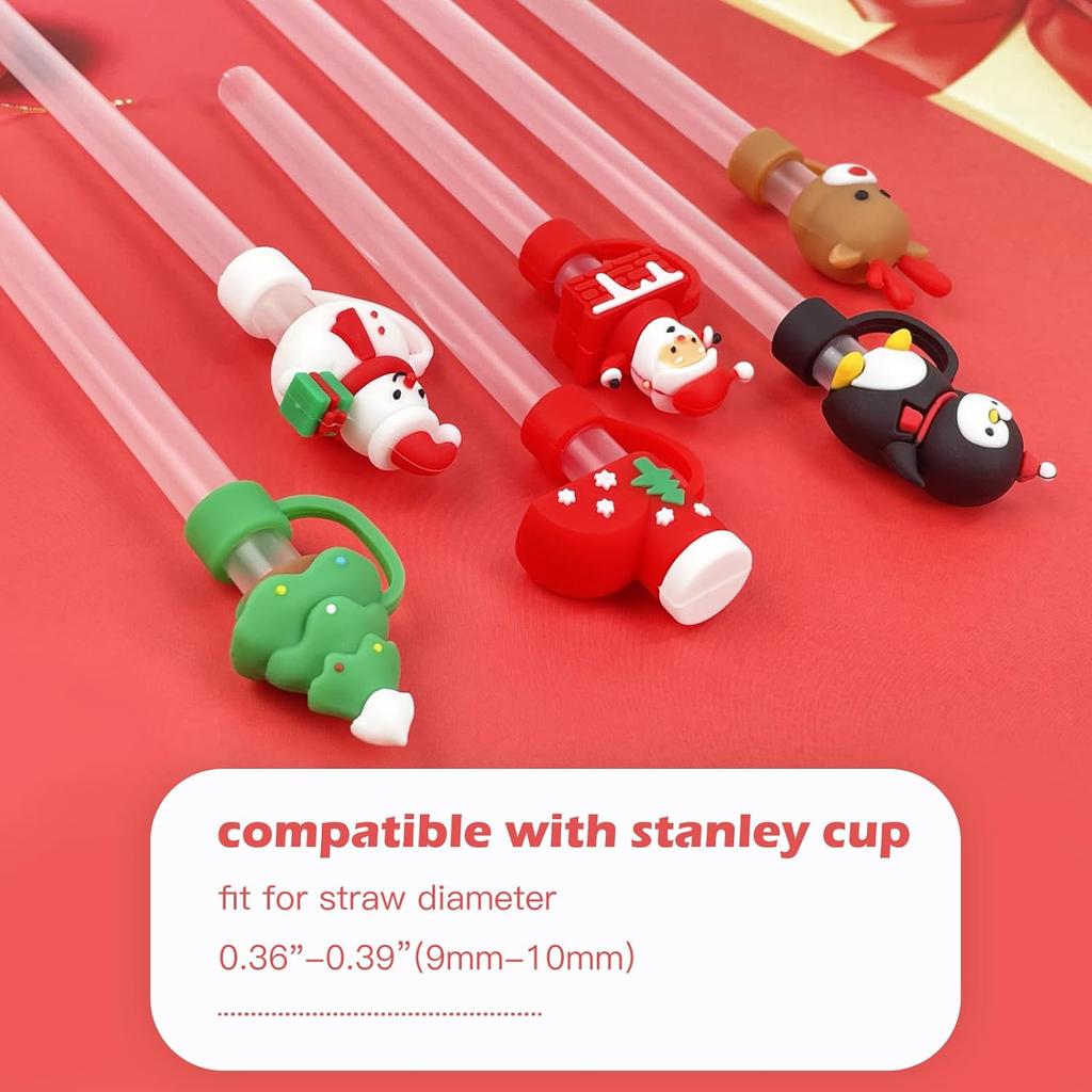 1Pcs 10mm Christmas Straw Covers Cap for Stanley Cup Tumblers Accessories Reusable Straw Cap Stopper for Straws Tip Lids
