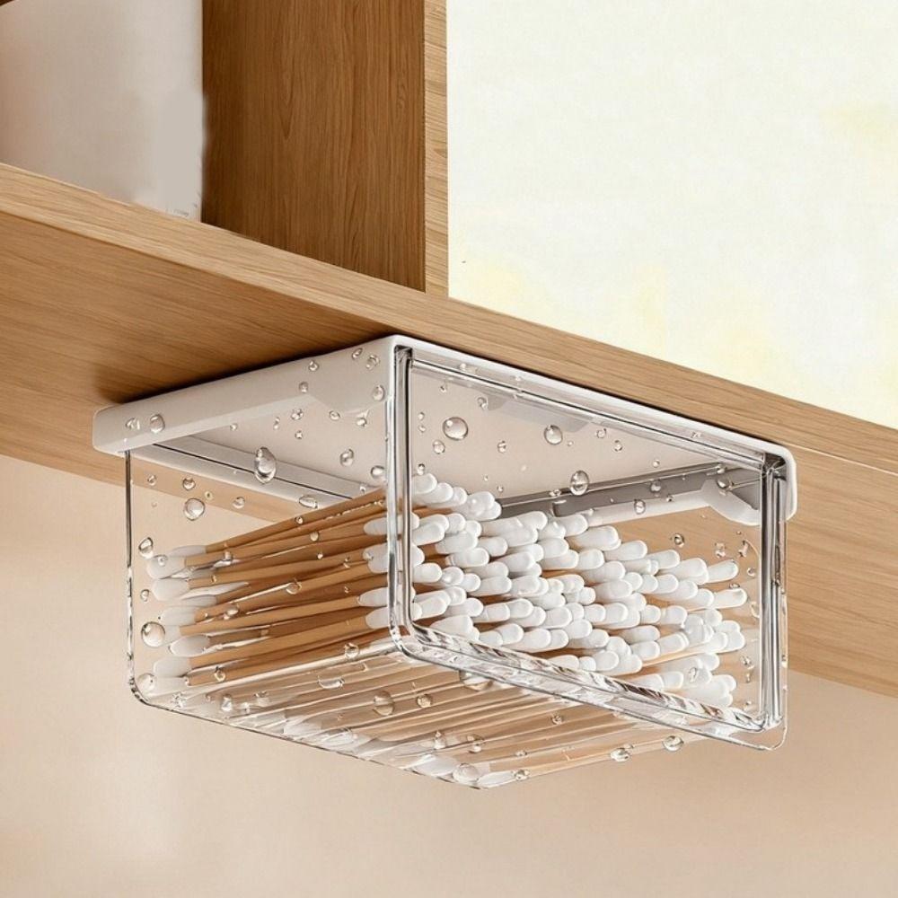 Plastic Drawer Style Storage Box Self Adhesive Large Capacity Under Desk Drawer Organizer Transparent Space Saving