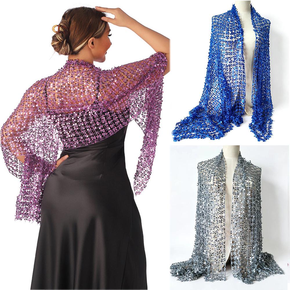 Ethnic Glitter Sequin Hollow Out Scarf, Multi-functional Shawl & Headscarf for Women Evening Party