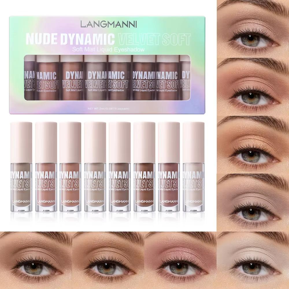 Achtfarbiges mattes Mikro-Liquid-Lidschatten-Set Farbig schimmernd Samtig wasserfest Schweißfest Lidschatten-Set Augen-Make-up