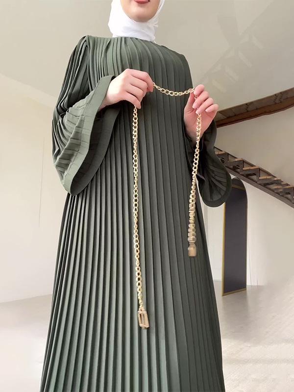 2025 Sommer Europäisches & Amerikanisches Muslimisches Falten-Locker-Einfarbiges Modekleid