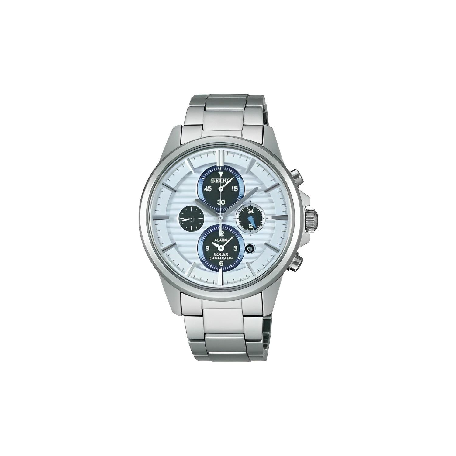 

SEIKO 100m Water Resistant Solar Movement Stainless Steel Strap Watch Men s Watches Silver Dial SSC035J1