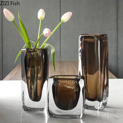 Creative Delicate Brown Glass Vase Hydroponics Plant Pots Table Decoration Flower Arrangement Floral Vases Room Aesthetic Decor