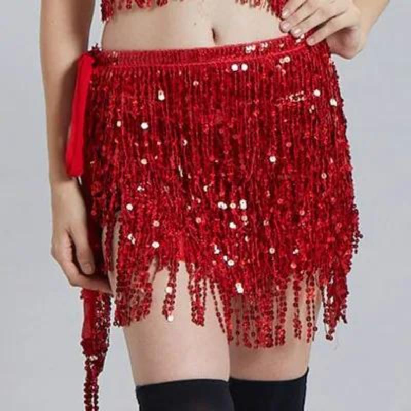 1 Pcs Fringed Waist Chain Belly Dance Waist Chain Indian Bohemian Lace-up Waist Scarf Sequined Fringed Skirt New Sequined