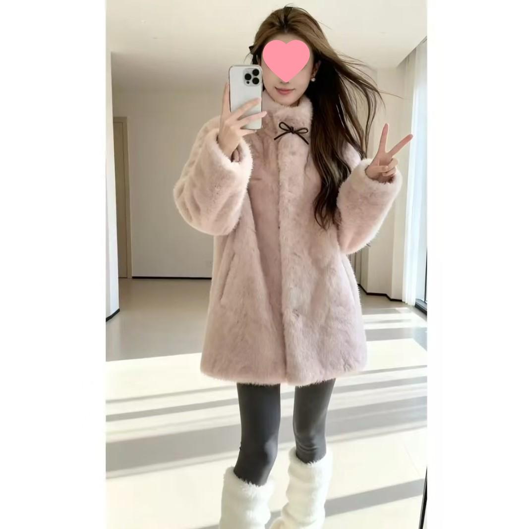 

Women s Warm Shaping Leather & Fur Stand Collar Jacket L (100-120 kg) рожевий