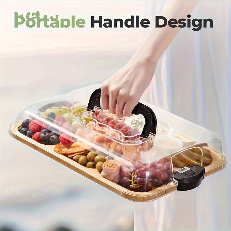 Bamboo Cheese Tray with Transparent Acrylic Lid - Portable Charcuterie Board for Camping Parties Restaurants Snack Serving Tray