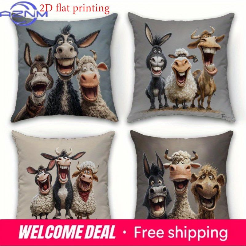 Shunika Chen Unisex 2D Flat Printing Funny Farm Animals 2D Flat Printing Cushion Covers Polyester Pillowcase Sofa Decorative Cushion Cover