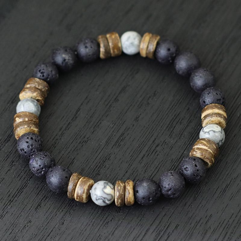 Nieuwe Handgemaakte Natuurlijke Houten Armband Voor Mannen 8mm Tijgeroog Vulkanisch Steen Armband Cadeau Voor Vriend Sanskriet Pulseras Punk Sieraden