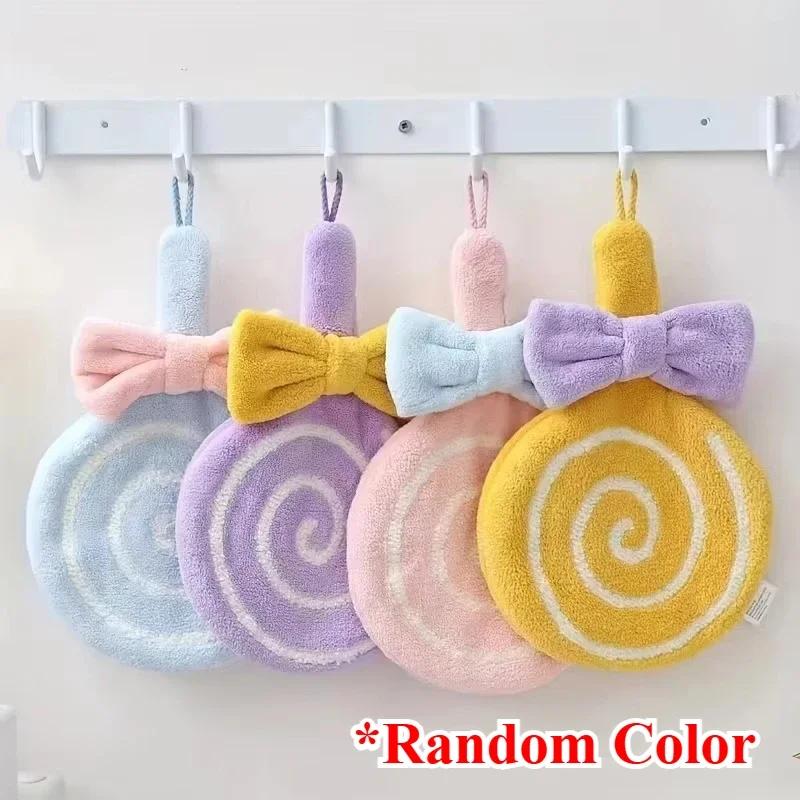 Cute Lollipop Coral Fleece Hand Towels with Hanging Loop Soft Absorbent Bath Towel for Kids Adults Girl Bathroom Kitchen Bedroom