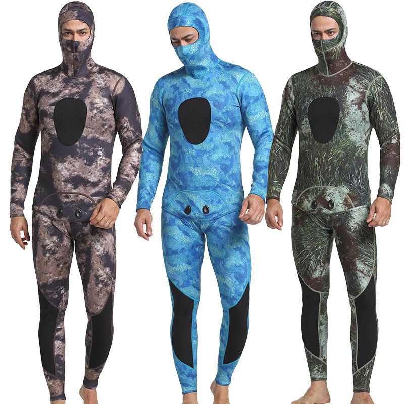 3mm Men's Camouflage Two-Piece Wetsuit for Fishing, Hunting, Diving, and Surfing