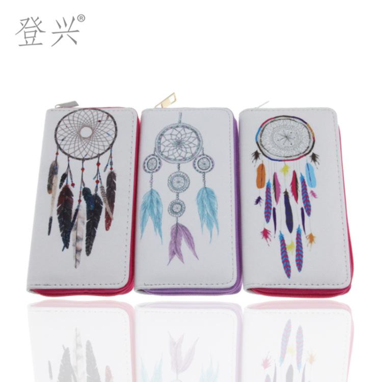 

New feather wind chimes PU long wallet, female ethnic style