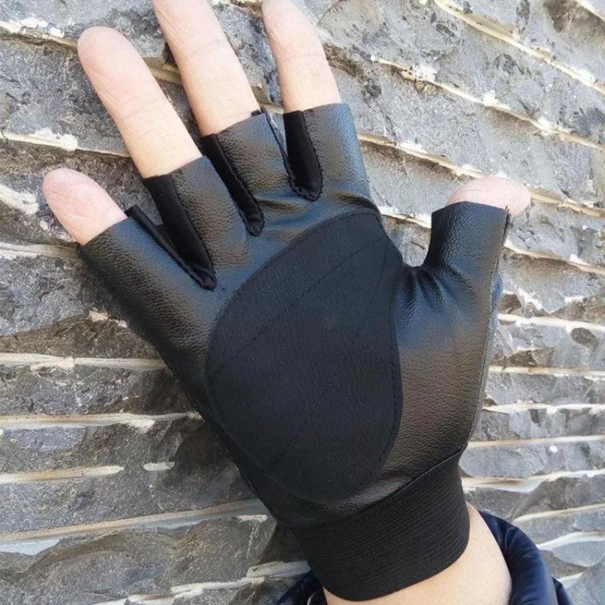 PU Leather Faux Leather Half-Finger Gloves for Men Suitable for Sports Fitness and Cycling