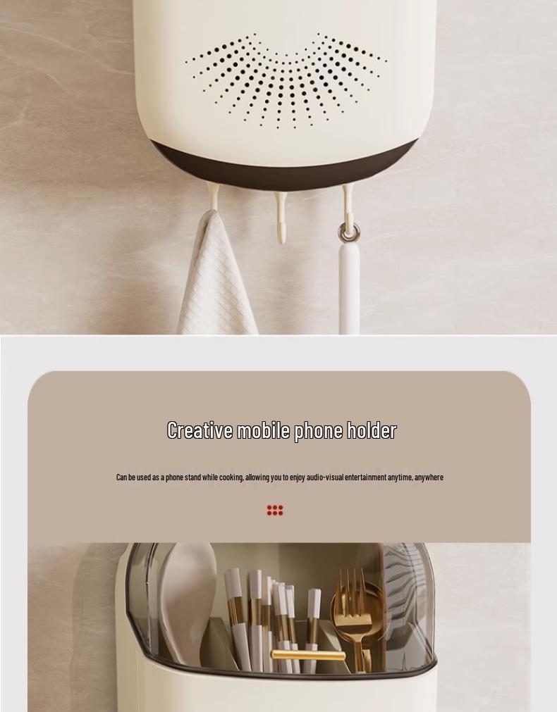 Wandmontierter Klappdeckel-Stäbchen- & Utensilienhalter