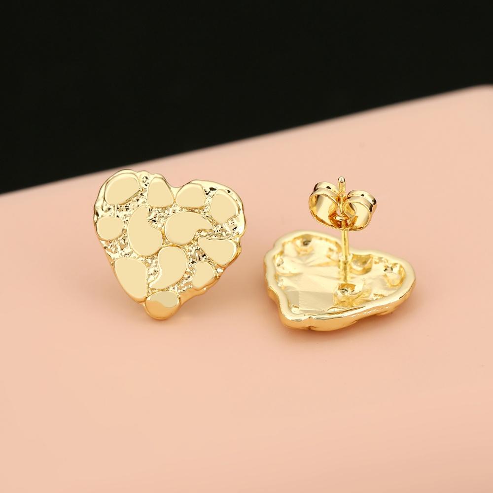 Stainless Steel Gold-Plated Heart-Shaped Irregular Texture Earrings for Women Retro Minimalist Versatile Earrings Jewelry Gifts