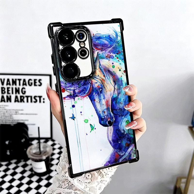 Oil Painting Horse Soft Phone Case For Samsung Galaxy S26 Ultra S25 Edge S24 FE S23 Plus S22 S21 + S20 Plating Anti-Fall Fundas