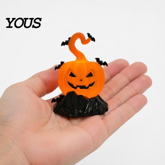 Halloween Tombstone Decoration LED Candle Light Figurine, Bat Glowing Tabletop Ornament, Warm Theme Decor Pumpkin Prop for Escape Room Haunted